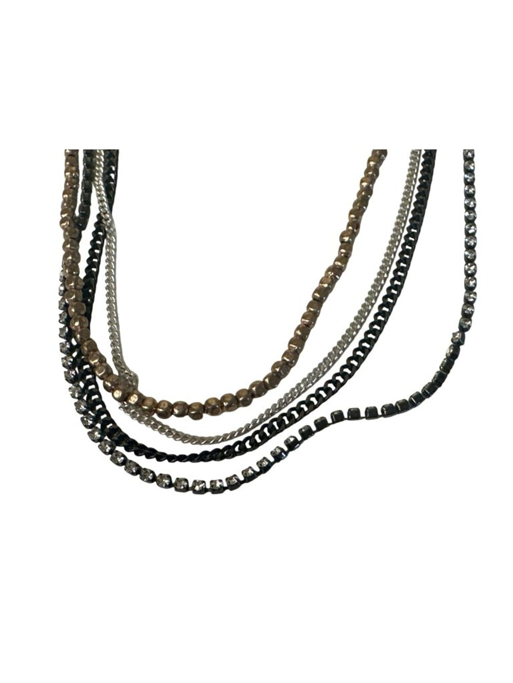 Stella & Dot Multi-Layered Mixed Metal Chain Necklace Rhinestones Whimsigoth